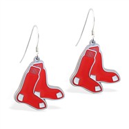Sterling Silver Earrings With Official Licensed Pewter MLB Charms, Boston Red Sox
