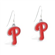 Sterling Silver Earrings With Official Licensed Pewter MLB Charms, Philadelphia Phillies