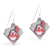 Sterling Silver Earrings With Official Licensed Pewter MLB Charms, Cleveland Indians