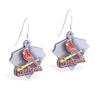 Sterling Silver Earrings With Official Licensed Pewter MLB Charms, St. Louis Cardinals
