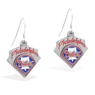 Sterling Silver Earrings With Official Licensed Pewter MLB Charms, Philadelphia Phillies