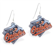 Sterling Silver Earrings With Official Licensed Pewter MLB Charms, Baltimore Orioles