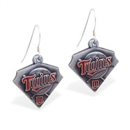 Sterling Silver Earrings With Official Licensed Pewter MLB Charms, Minnesota Twins