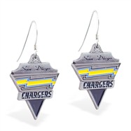 Sterling Silver Earrings With Official Licensed Pewter NFL Charm, San Diego Chargers