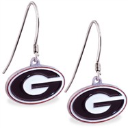 Sterling Silver Earrings With Official Licensed Pewter NCAA Charm, University Of Georgia Bulldogs