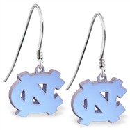 Sterling Silver Earrings With Licensed Pewter NCAA Charm, University Of North Carolina Tarheels