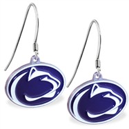 Sterling Silver Earrings With Official Licensed Pewter NCAA Charm, Penn State Nittany Lio