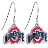 Sterling Silver Earrings With Official Licensed Pewter NCAA Charm, Ohio State Buckeyes