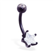 Double jeweled black coated star shaped belly ring