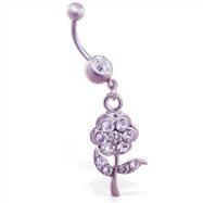 Belly ring with dangling jeweled flower