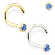 14K Gold nose screw with 1.5mm Sapphire gem