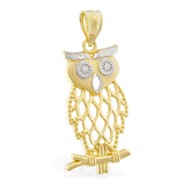 14K Yellow Gold Owl Charm with White Gold Accents