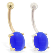 14K Gold belly ring with Blue Cats Eye Stone