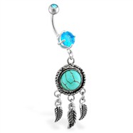 Jeweled Belly Ring With A Feathers Chandelier