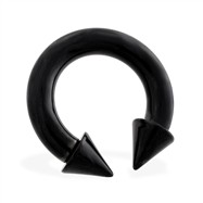 Black titanium anodized circular barbell with cones, 6 ga