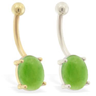 14K Gold belly ring with Natural Jade Stone