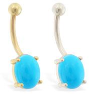 14K Gold Belly Ring with Natural Sleeping Beauty Turquoise Stone