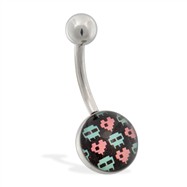 Pixelated Skull and Heart Logo Belly Ring
