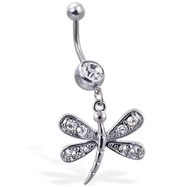 Navel ring with dangling jeweled dragonfly