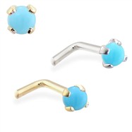 14K Gold L-shaped Nose Pin with 2mm Round Turquoise
