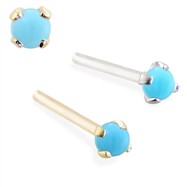14K Gold Customizable Nose Stud with 2mm Round Cabochon Turquoise