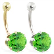 14K Gold belly ring with large 8mm Peridot