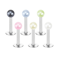 Labret stud with pearl coated ball, 16 ga