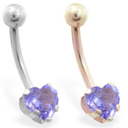 14K Gold belly ring with blue topaz 6mm CZ heart