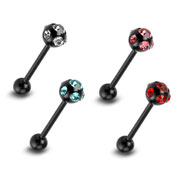 Titanium anodized black straight barbell with crystal paved ball