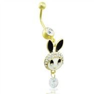 Gold Tone belly ring with dangling jeweled bunny