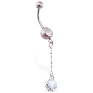 Jeweled navel ring with dangling jeweled cube