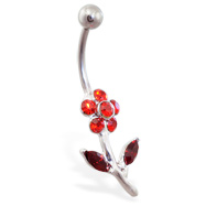 Red jeweled flower belly ring