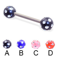 Titanium straight barbell with multi-gem acrylic colored balls, 14 ga