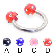 Titanium circular barbell with multi-gem acrylic colored balls, 12 ga