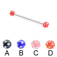 Industrial barbell with multi-gem acrylic colored balls, 12 ga