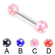 Straight barbell with multi-gem acrylic colored balls, 12 ga