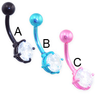 Colored titanium anodized double jeweled belly ring