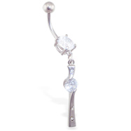 Navel ring with single CZ and jeweled dangle
