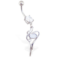 Jeweled belly ring with fancy dangle and CZ gem
