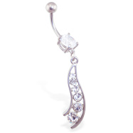 Belly ring with jeweled wavy dangle