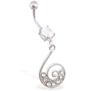 Jeweled navel ring with swirled CZ dangle