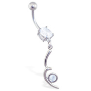Jeweled belly ring with twisted dangle and gem