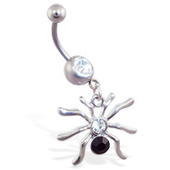 Navel ring with dangling jeweled spider