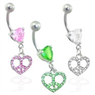 Jeweled peace heart belly ring