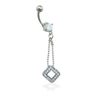 Belly ring with chain and diamond shaped dangle