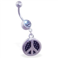 Navel ring with dangling carbon fiber peace sign