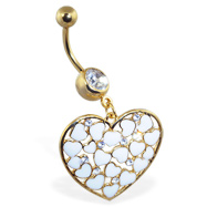 Gold Tone Belly Ring with Dangling Heart with Hearts And Gems