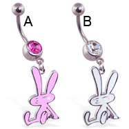 Navel ring with dangling colored bunny