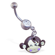 Jeweled Navel Ring with Dangling Winking Monkey Head