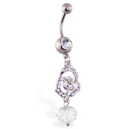 Navel ring with dangling rose and stone
